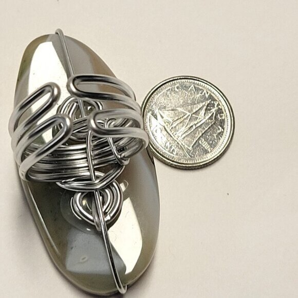 Marbled Agate Ring Adjustable Band Handmade Semi Precious Ring - Picture 4 of 9